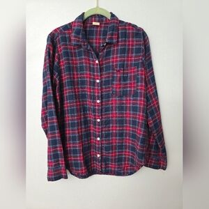 Hollister Sleep Shirt Women's M Flannel Red Blue Plaid Long Sleeve Button Up
